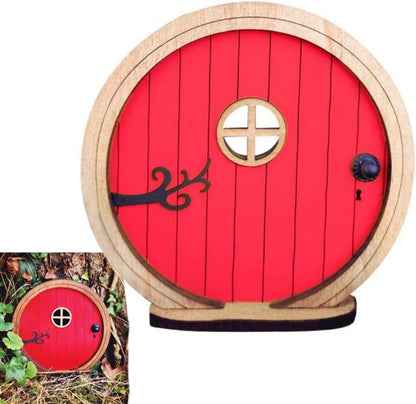 Red Fairy Garden Door,Tree Fairy Doors Decoration for Trees Outdoor and Tree Trunk,DIY Mini Garden Lawn Ornament Decor,Fairytale Tiny House Doors Mini Gift,Buildings and Structures Garden Miniatures