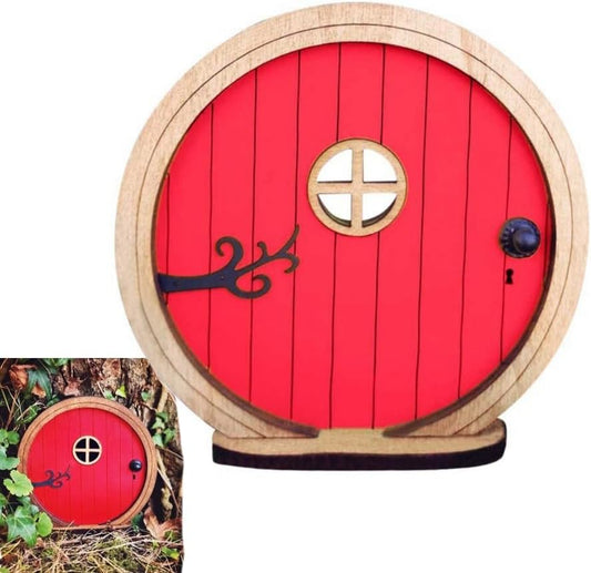 Red Fairy Garden Door,Tree Fairy Doors Decoration for Trees Outdoor and Tree Trunk,DIY Mini Garden Lawn Ornament Decor,Fairytale Tiny House Doors Mini Gift,Buildings and Structures Garden Miniatures