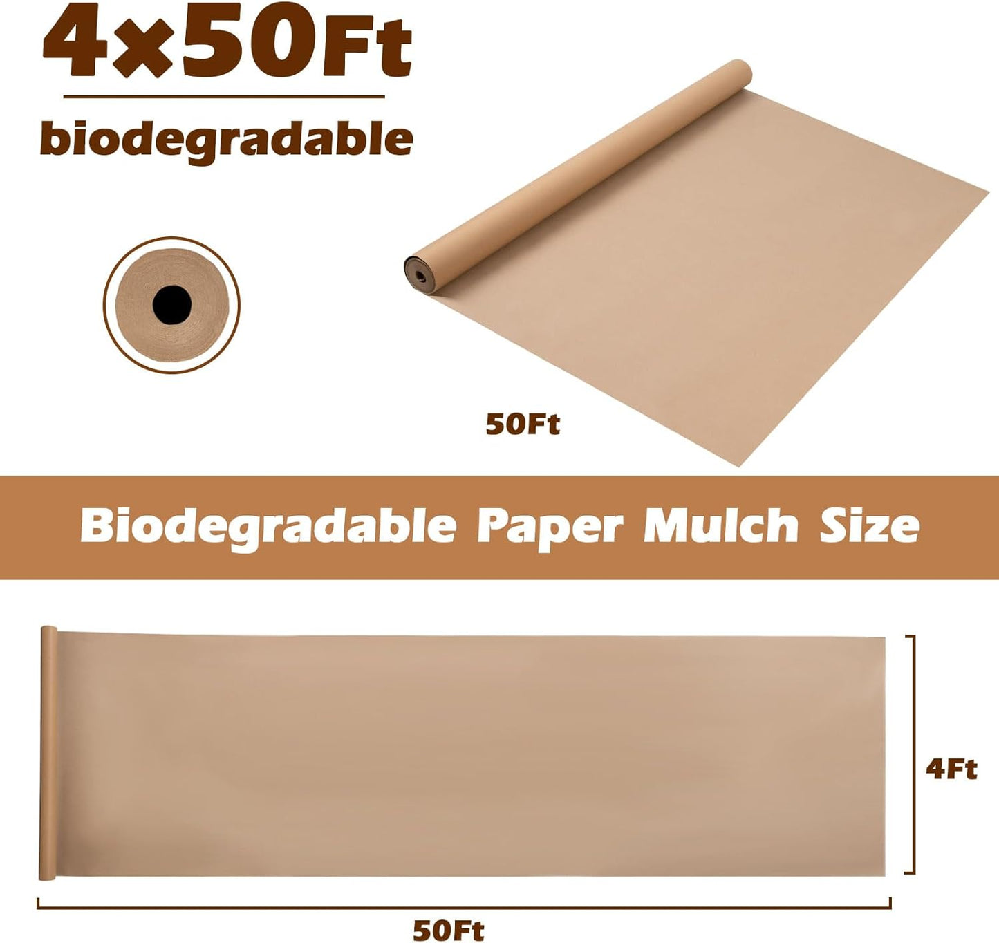 4 x 50 Ft Biodegradable Paper Weed Barrier Heavy Duty Biodegradable Landscape Fabric Garden Bed Grass Garden Paper Weed Control Barrier Weed Paper for Landscaping