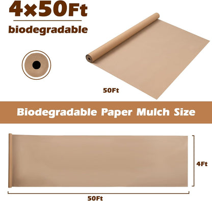 4 x 50 Ft Biodegradable Paper Weed Barrier Heavy Duty Biodegradable Landscape Fabric Garden Bed Grass Garden Paper Weed Control Barrier Weed Paper for Landscaping