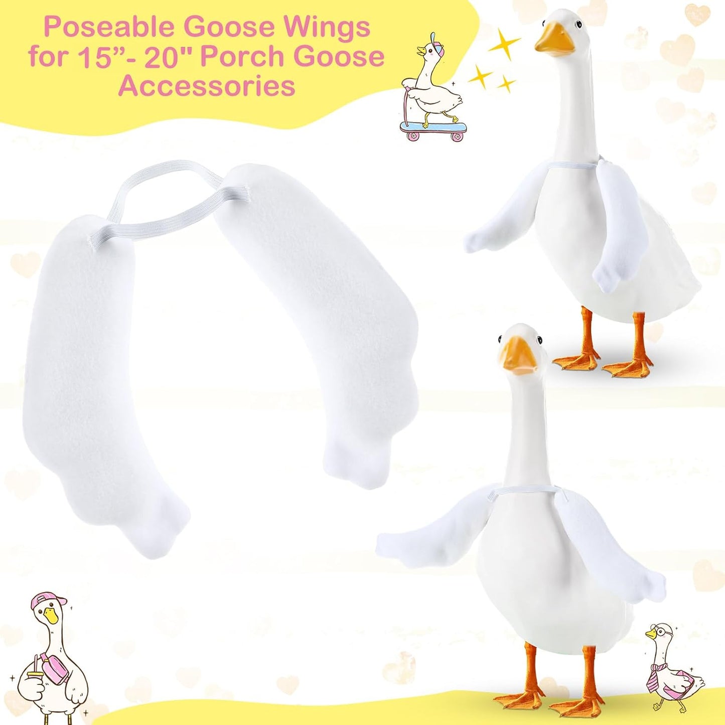 1 Pcs Poseable Goose Wings for 15”- 20" Porch Lawn Goose Outfit Accessories Poseable White Wings for Outdoor Patio Yard Lawn Art Decoration (Rippled Edge)