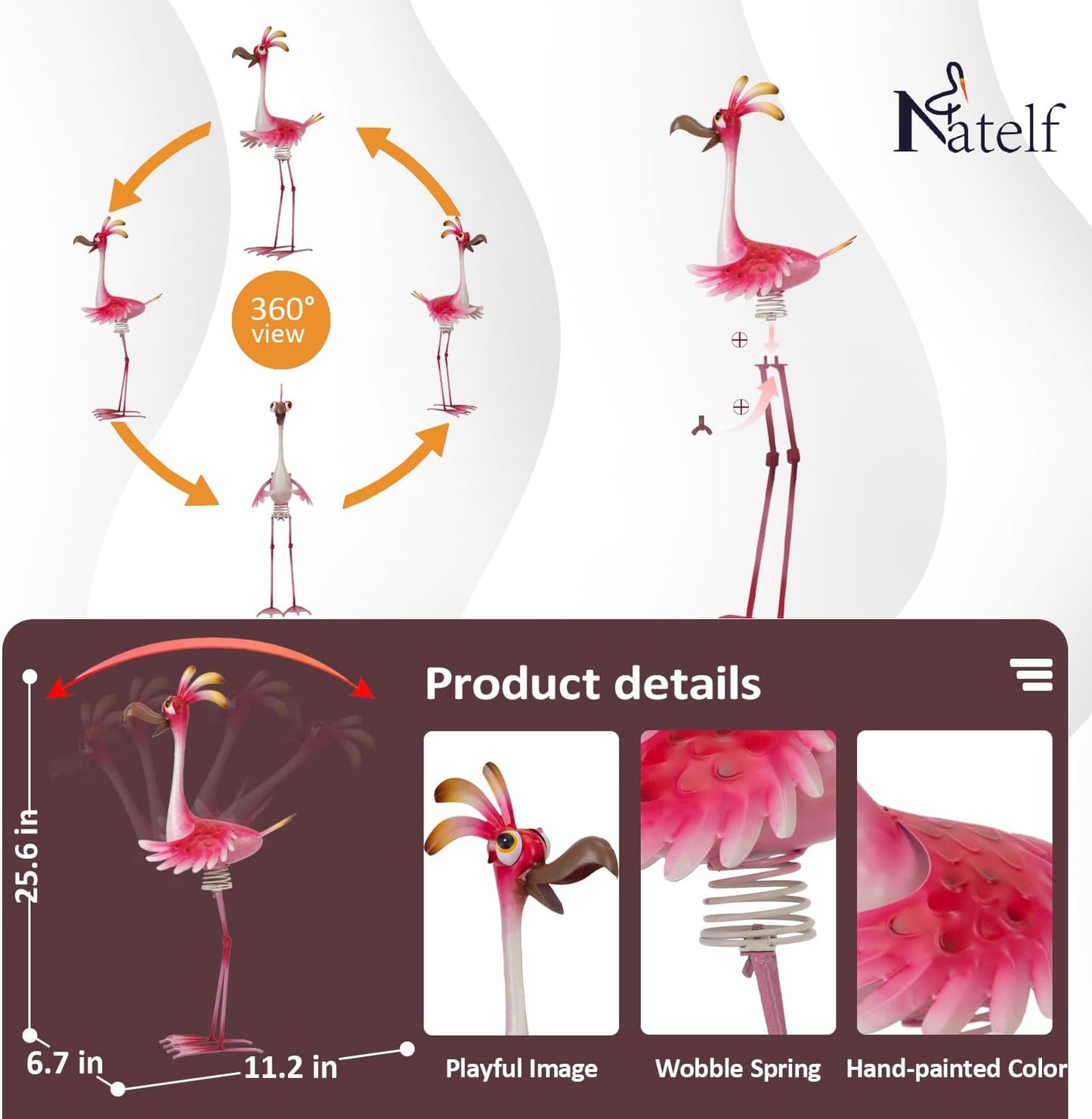 Natelf Flamingo Metal Yard Art Garden Sculpture Flamingo Outdoor Decorations Large Garden Statues for Yard Patio, Porch, Home for Women, Mom, Grandma