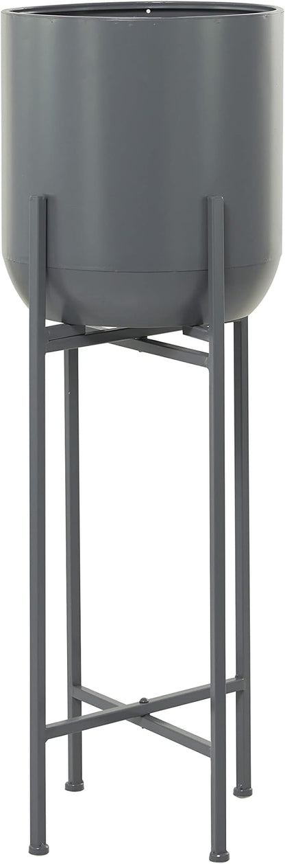 Deco 79 CosmoLiving by Cosmopolitan Metal Round Planter with Removable Stand, 13" x 13" x 36", Dark Gray