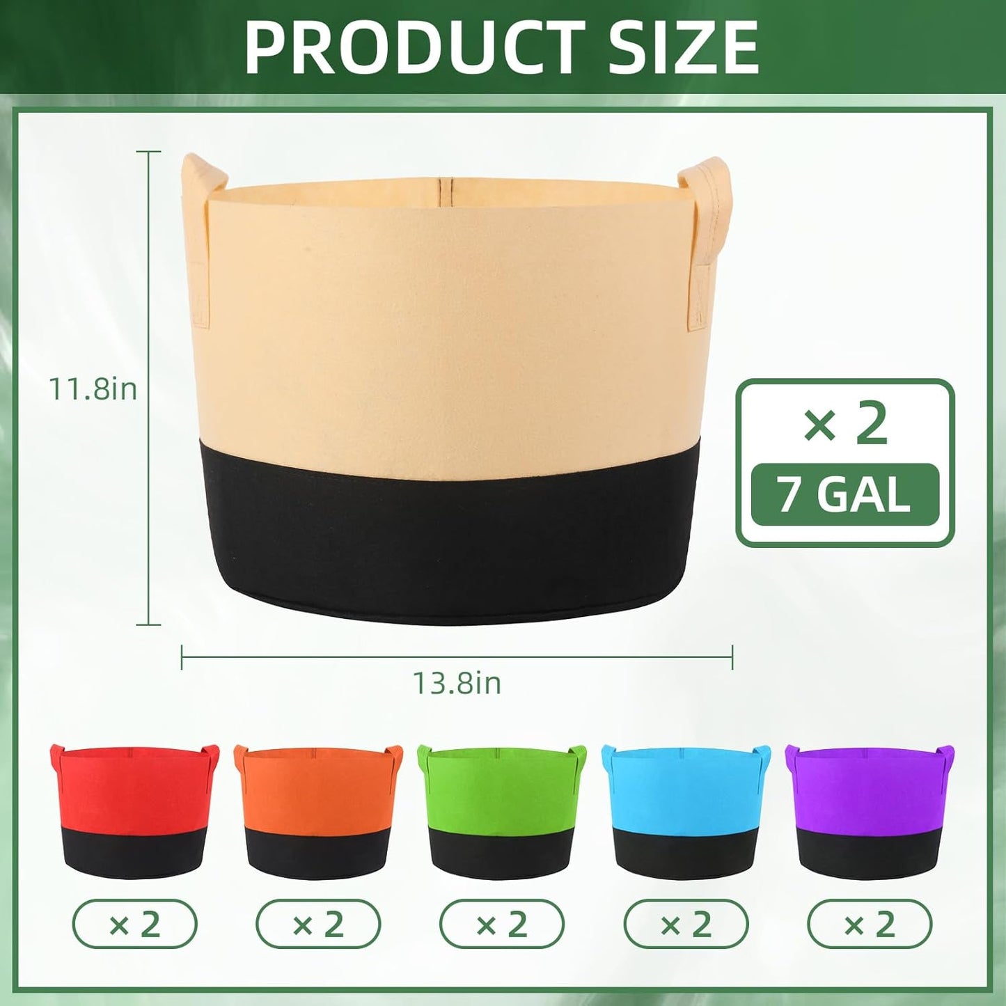 12 Pack 7 Gallon Grow Bags Colorful Fabric Plant Pots with Handles 7 Gal Garden Grow Bags Fabric Grow Pots Plant Growing Bags Vegetable Planting Bags for Garden and Outdoor (7 Gallon)