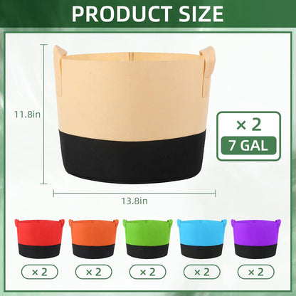 12 Pack 7 Gallon Grow Bags Colorful Fabric Plant Pots with Handles 7 Gal Garden Grow Bags Fabric Grow Pots Plant Growing Bags Vegetable Planting Bags for Garden and Outdoor (7 Gallon)
