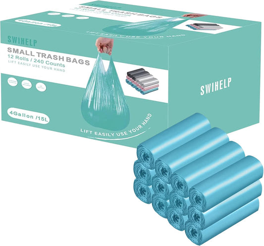 Small Trash Bags 240 Count Garbage Bags SWIHELP Waste Basket Liners for Bathroom, Kitchen,Bedroom, Office Pet Car 15 Liter Trash Can 4 Gallon…