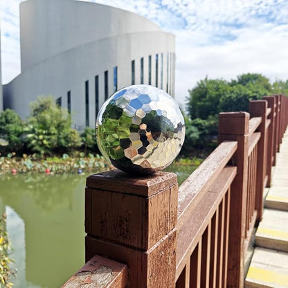 304 Stainless Steel Gazing Ball Sculptures Diamond Decoration Mirror Hollow Metal Ball Ornament Statues Gazing Globe for Home Garden (8 inch)