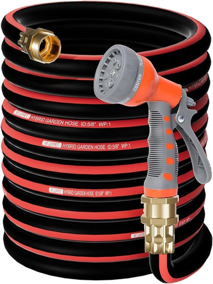 Heavy Duty Water Hose100ft 5/8 Rubber Garden Hose No Kink Flex Hose 3/4 inch 100% Solid Brass Fittings Outdoor Garden Hose for Lawns,Floor,Yard Washing,Gardening,Car Pipe Washing(100FT)