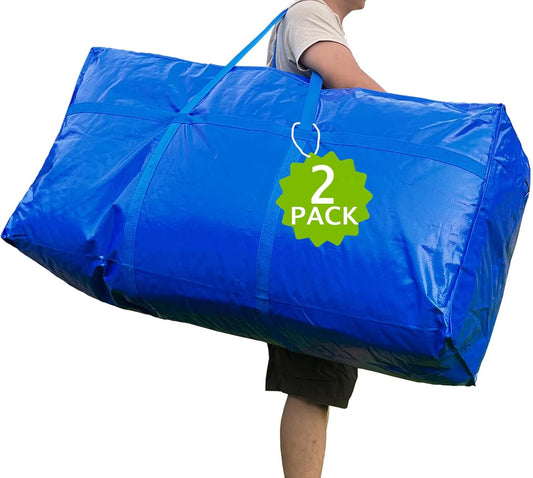 66 Gallon Extra Large Storage Bags, Huge Moving Bags Heavy Duty with Zipper and Stronger Handles, Big Foldable Duffle Bag for Travel, Storage Totes Moving Boxes for College, Christmas Tree,Blue,2 Pack