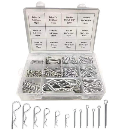Boatsea 420Pcs Cotter Pin Assortment Kit R Clips Spring Retaining Hair Pins Assortment Kit, Including 6 Sizes 200PCS Cotter Pins and 6 Sizes 220PCS Hairpin Pins, Zinc-Plated