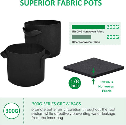 24-Pack 10 Gallon Thickened Non-Woven Grow Bags, Aeration Fabric Pots with Handles