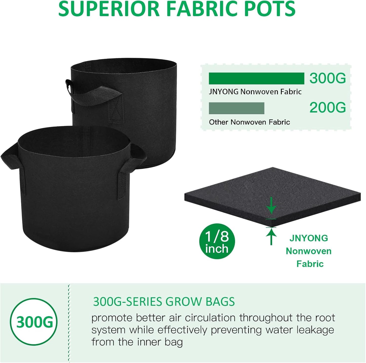 NYONG 12-Pack 25 Gallon Thickened Non-Woven Grow Bags, Aeration Fabric Pots with Handles（Black）