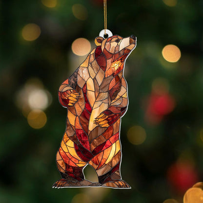 Stained Glass Acrylic Bear Ornament 2025 – Handcrafted Wildlife Christmas Tree Decoration, Rustic Lodge Cabin Décor, Window Hanging Suncatcher Gift for Nature & Animal Lovers (Sun-02)