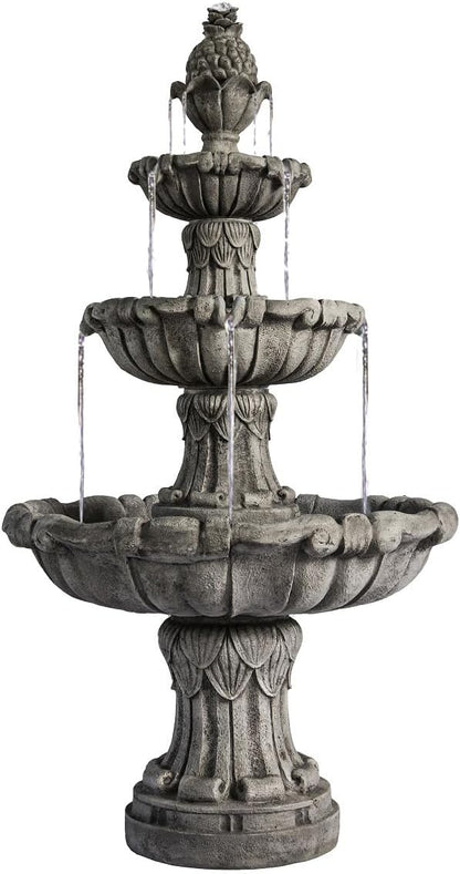 58.3" 3-Tier Outdoor Freestanding Water Fountain - Classic Leaf Design, Large Bird Bath with Pump - Ideal for Yard, Lawn and Garden Décor