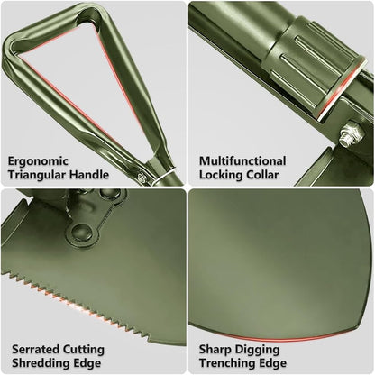Camping Shovel, 18.5'' Digging Shovel Portable Ergonomic High Carbon Steel Folding Shovel for All Occasions Outdoor Camping Hiking Garden (Green/Silver)