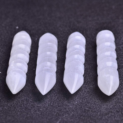 JIC Gem 4pc Selenite Spiral Wand Double Point Moroccan Selenite Crystals and Healing Stones 6-6.5 inch