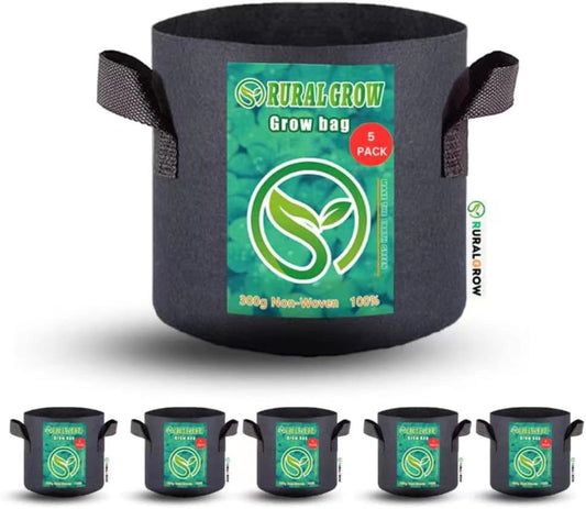 7 Gallon Grow Bags, 5-Pack Fabric Pots 300G Thickened Aeration Non-Woven Grow Bag 7 Gallon with Handles, Garden Bags to Grow Vegetables, Fruits