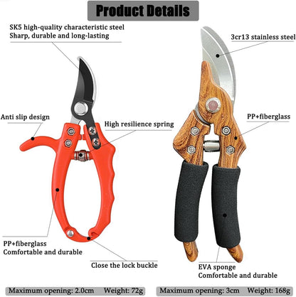 2-Pack Garden Shears Pruning, Flower Scissors for Cutting Fresh Flowers, Professional Garden Clippers Set & Plant Trimmers for Tree, Gardening, Ergonomic Handle