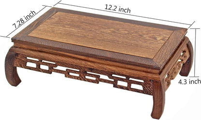 GOLDY&WENDY Rectangular Wooden Display Stand Solid Chicken Wing (Ji Chi) Wood Ornaments Base Flower Bonsai Pedestal Furniture Decoration