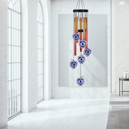 Blue Evil Eye Heart-Shaped Wind Chimes Outdoor Decor, Heart - Evil Eye Wind Bells, Mobile Evil Eye Windcatcher, Blue Evil Eye Amulet Wind Chimes for Home, Gifts for Mom,Balcony,Patio,Garden Decoration