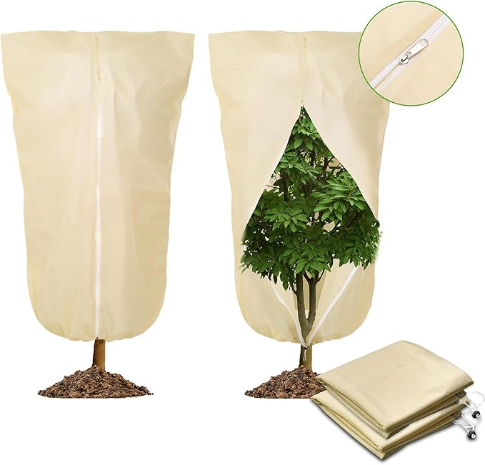 2 Pack 72"x47" Winter Plant Cover Freeze Protection, 3 oz/yd² Warm Shrub Cover with Zipper Drawstring, Frost Cloth Tree Cover for Fruit Tree Potted Plants Garden Cold Weather Protector