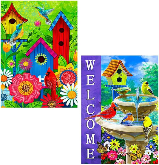 2 pieces spring summer bird garden flag welcome flag, vertical double-sided small yard flag 12 x 18 inches for outdoor family seasonal farmhouse yard lawn outdoor decoration