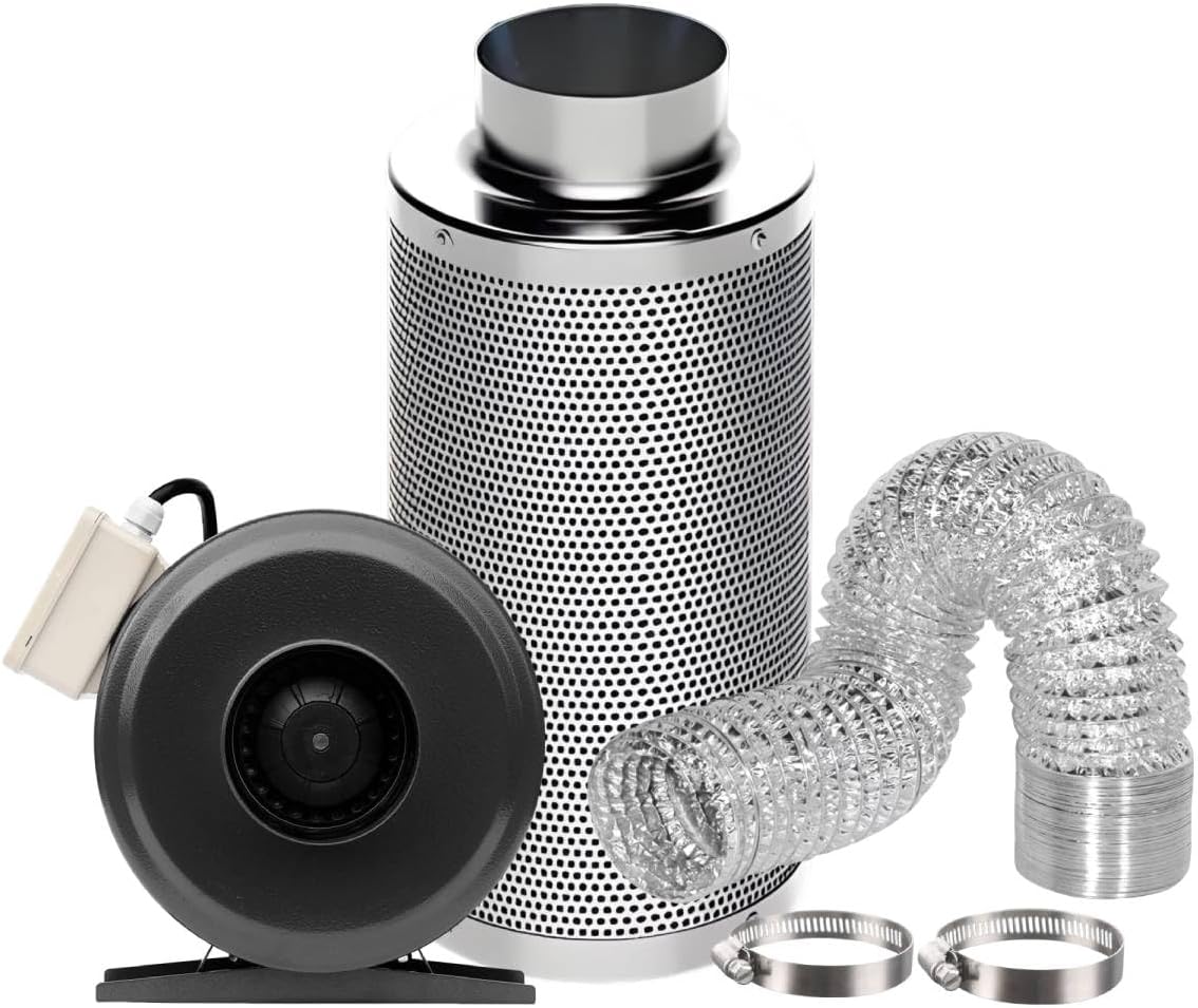 SunStream 4" Grow Tent Ventilation Kit, 203 CFM Inline Fan, Carbon Filter, 25ft Ducting Ventilation System for 2x2/3x3 Grow Tents Indoor Gardening, Hydroponics