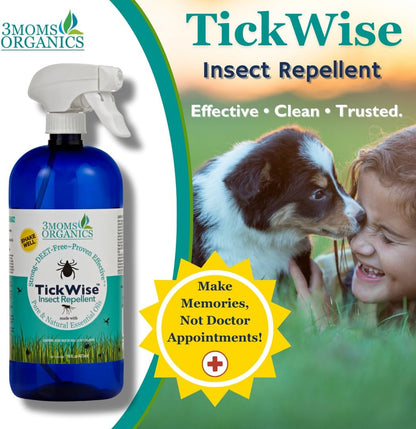 3 Moms Organics TickWise Insect Repellent, 32oz Extra Strength - DEET- Free, Tick and Insect Repellent, Plant Based Essential Oils, All Natural Ingredients, Safe for Kids, Adults, Dogs and Horses