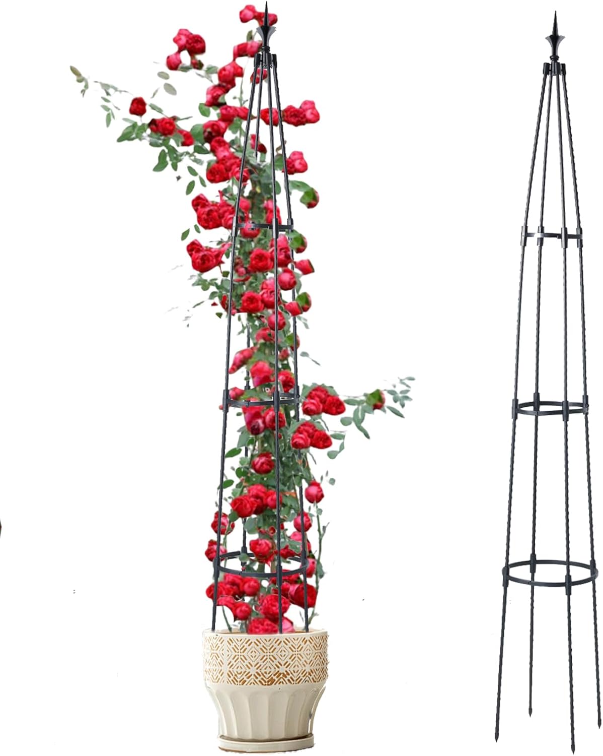 Garden Obelisk Trellis for Climbing Plants, 67inch lron Pipe Wrapped in Plastic Plant Support, Rust-Resistant Outdoor Garden Structure for Roses, Vines, and Flowers, Easy Assembly, Durable Design.