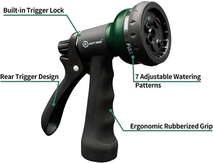 AUTOMAN Garden Hose Nozzle 2PK, ABS Water Spray Nozzle with 7 Adjustable Patterns, Slip Resistant