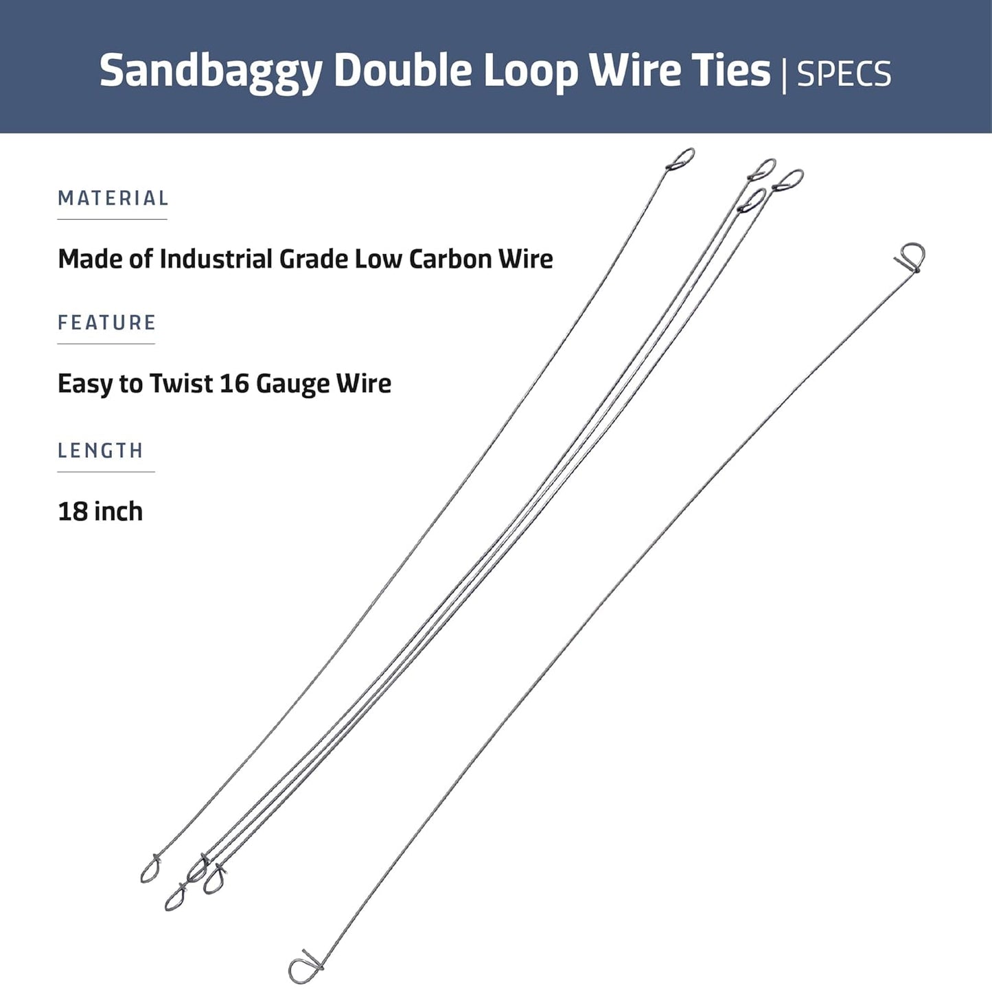 Sandbaggy Double Loop Rebar Wire Bar Ties | 16 Gauge | Made of Industrial Grade Wire | Great for Securing Rebar, Sandbags & More | Extra Long Length (18 Inch Length, Pack of 1000)