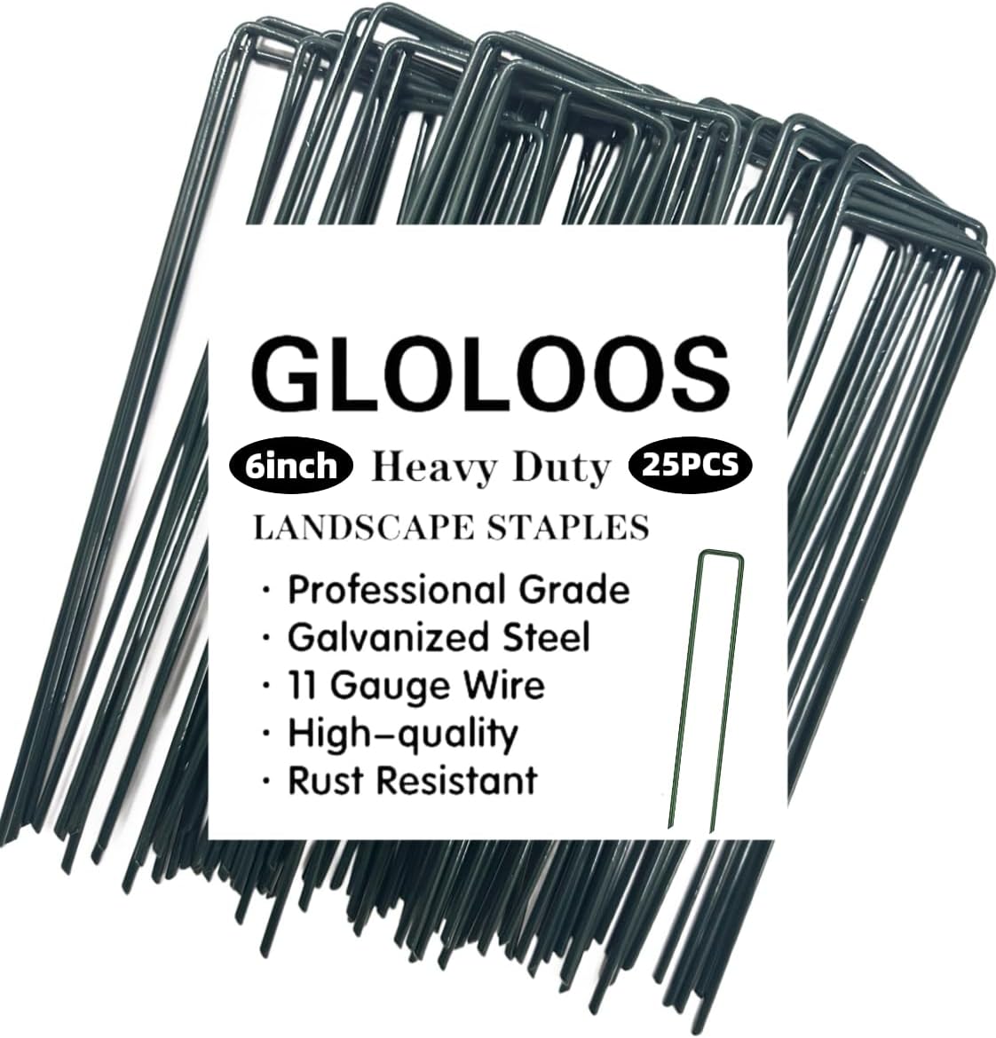 6 inch 25 Pack Green Galvanized Landscape Staples 11 Gauge Garden Stakes Pins Anti-Rust Ground Stakes U-Shaped Tent Stakes are Used for Weed Barrier, Irrigation Tubing, Yard Lawn, Landscape Fabric