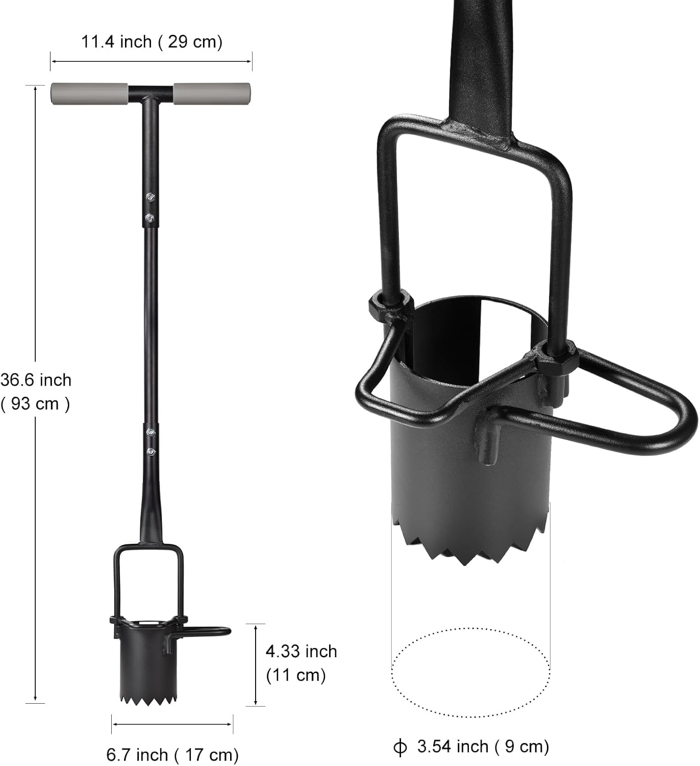 Sod Plugger, Bulb Planter with Long Handle and Serrated Base Garden Tool, Bulb Transplanter Also Grass Plug Tool for Digging Holes to Plant Tulips, Iris, Daffodils