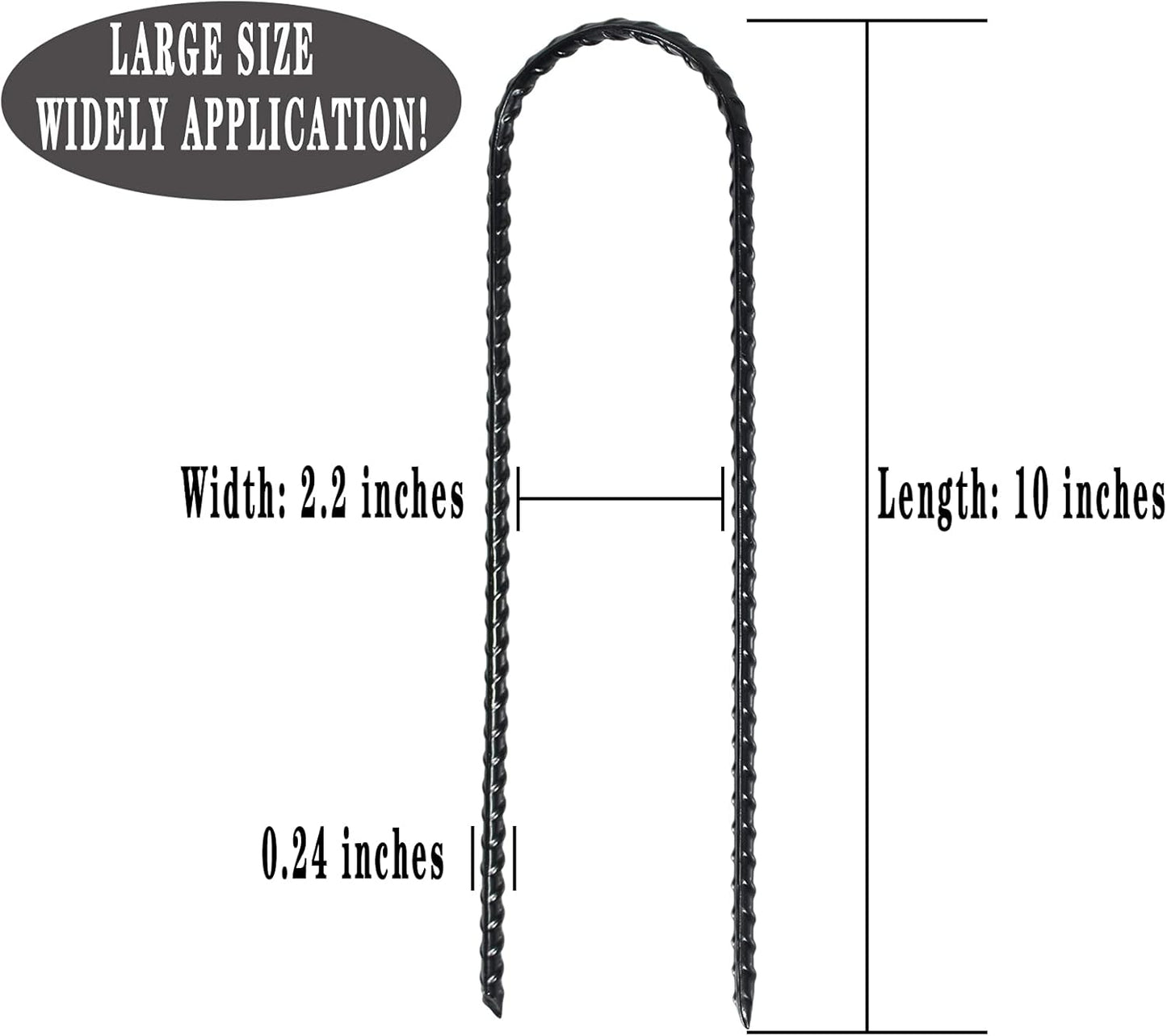Nigh Coated Rebar Trampoline Wind Stakes Set of 12 Safety Ground Anchors Stakes Extra Heavy Duty Metal Landscape Staples 10 Inches Long (Black)