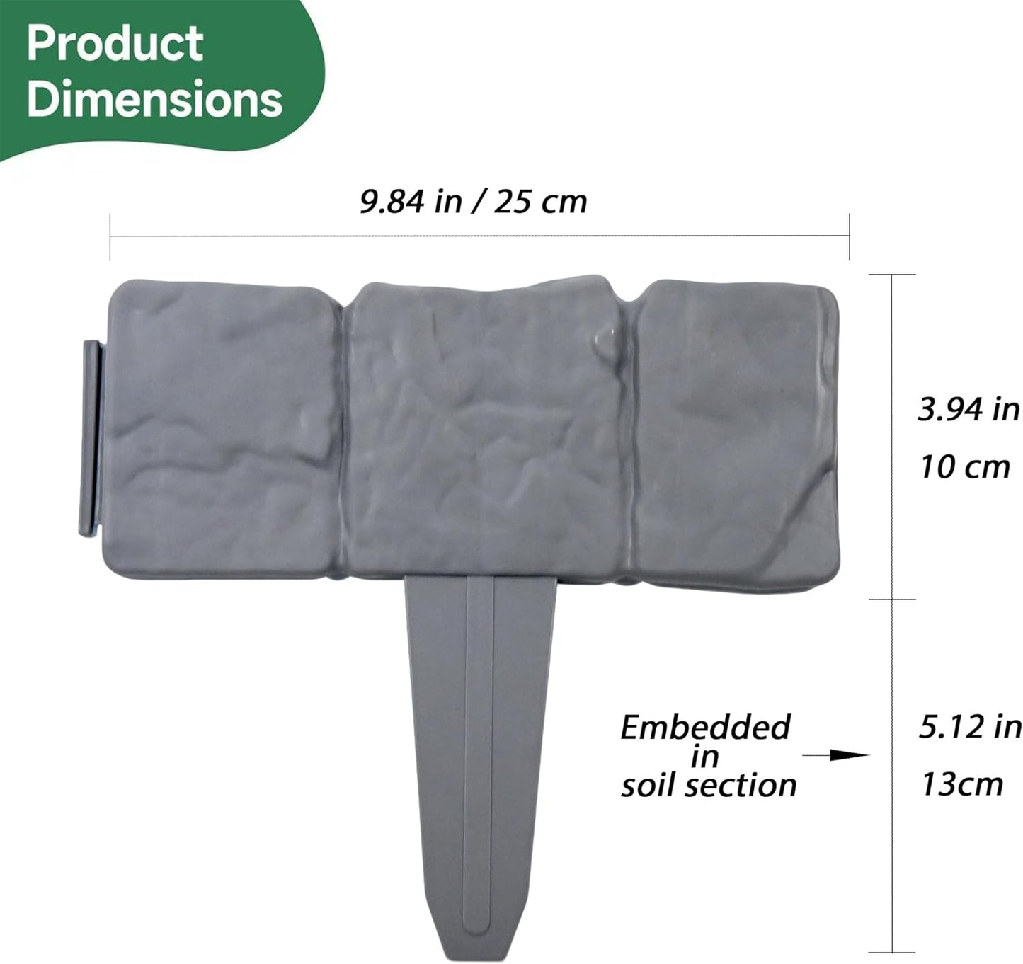 VYNTRA 20Pcs Landscape Garden Edging Border No-Dig 9 Inch Tall Flower Bed Border 16FT Length Plastic Stone-Like Textured for Fence Decorative Lawn Plastic Fencing Flexible for Patio Yard Pathway Grey