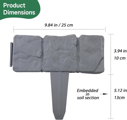 VYNTRA 20Pcs Landscape Garden Edging Border No-Dig 9 Inch Tall Flower Bed Border 16FT Length Plastic Stone-Like Textured for Fence Decorative Lawn Plastic Fencing Flexible for Patio Yard Pathway Grey