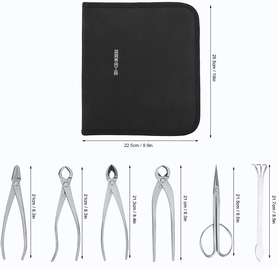 Bonsai Tools Set, 6pcs Stainless Steel Bonsai Garden Plant Tree Scissors Trimming Cutting Tool Set with Storage Bag, Garden Plant Tools