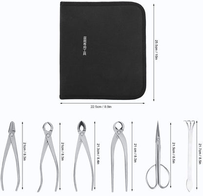 Bonsai Tools Set, 6pcs Stainless Steel Bonsai Garden Plant Tree Scissors Trimming Cutting Tool Set with Storage Bag, Garden Plant Tools