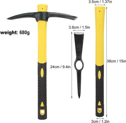 3 Packs 15 Inch Garden Pick Axes with Fiberglass Handle，Hand Pickaxe, Cast Steel of Pick Axes Head for Gardening, Camping, Prospecting, and Outdoor Activities