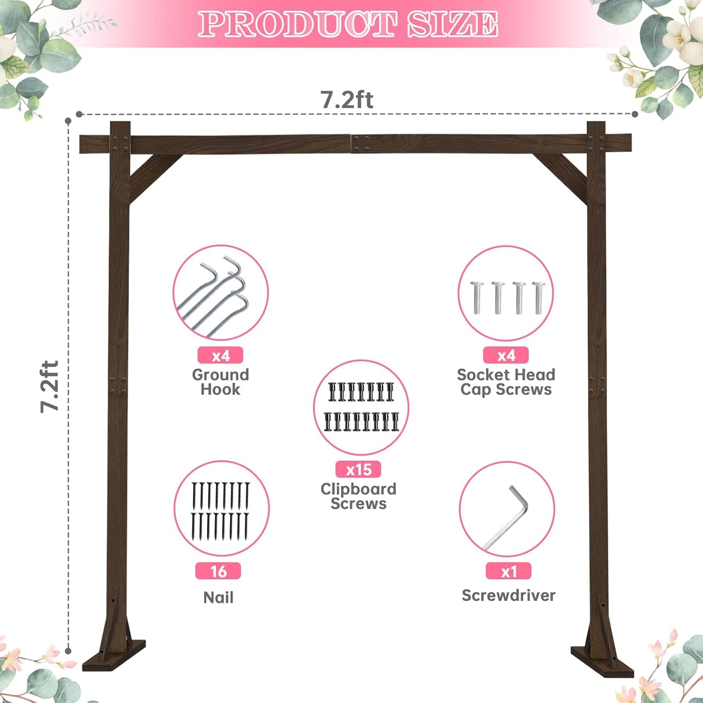 Wooden/Wood Arch 7.2FT for Wedding Ceremony, Arbor Backdrop Stand for Garden Parties, Indoor, Outdoor, Autumn Theme, Rustic Decorations