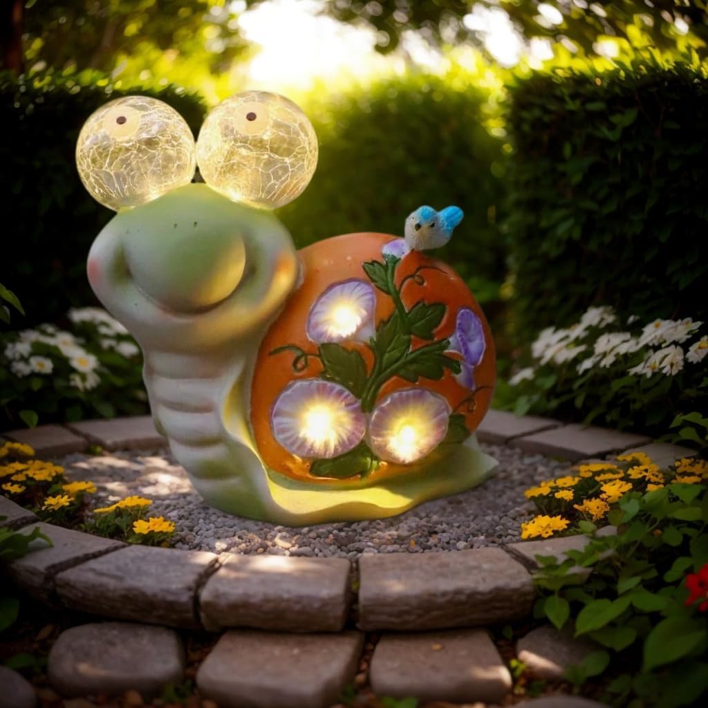 ASTRAEUS Solar Snail Statue Garden Light Figurine Outdoor Decor with 5 LED Lights Lawn Decor Statue Unique Christmas Birthdays Housewarming Gift for Patio, Balcony, Yard