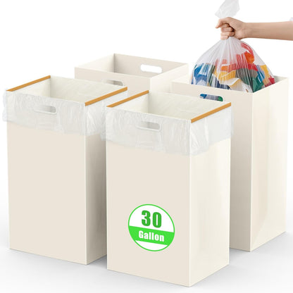 30 Gallon Disposable Trash Cans with Built-in Handles, 4 Pack Extra Large Portable Trash Can, Waterproof Layer Reusable Garbage Can, Recycling Bins, Extra-Thick Recycled Cardboard, Perfect for Parties