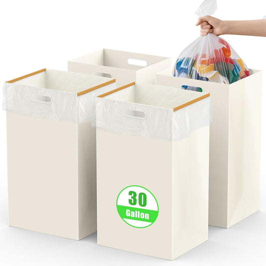 30 Gallon Disposable Trash Cans with Built-in Handles, 4 Pack Extra Large Portable Trash Can