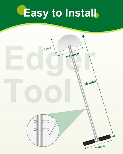 Serrated Edger Lawn Tool - Half Moon Shovel with Softer T-Handle, Lawn Edger for Yard, Garden, Landscaping, Sidewalk, Cable Burial - Ergonomic Design, Rust-Proof, 38 in