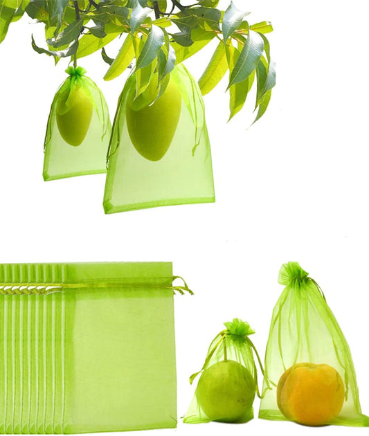 50PCS Fruit Protection Bags,11x8'' Green Netting Bags for Fruit Trees, Garden Fruit Cover Mesh Bags with Drawstring for Plant Fruit Flower and Vegetables