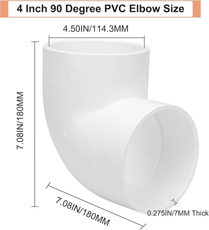 4 Inch 90 Degree Elbow PVC Pipe Fittings 2 Way Right Angle PVC Pipe Fitting, Furniture Build Grade SCH40 (Socket x Socket) 4" PVC Fitting Connectors for DIY PVC Shelf Garden Support Structure