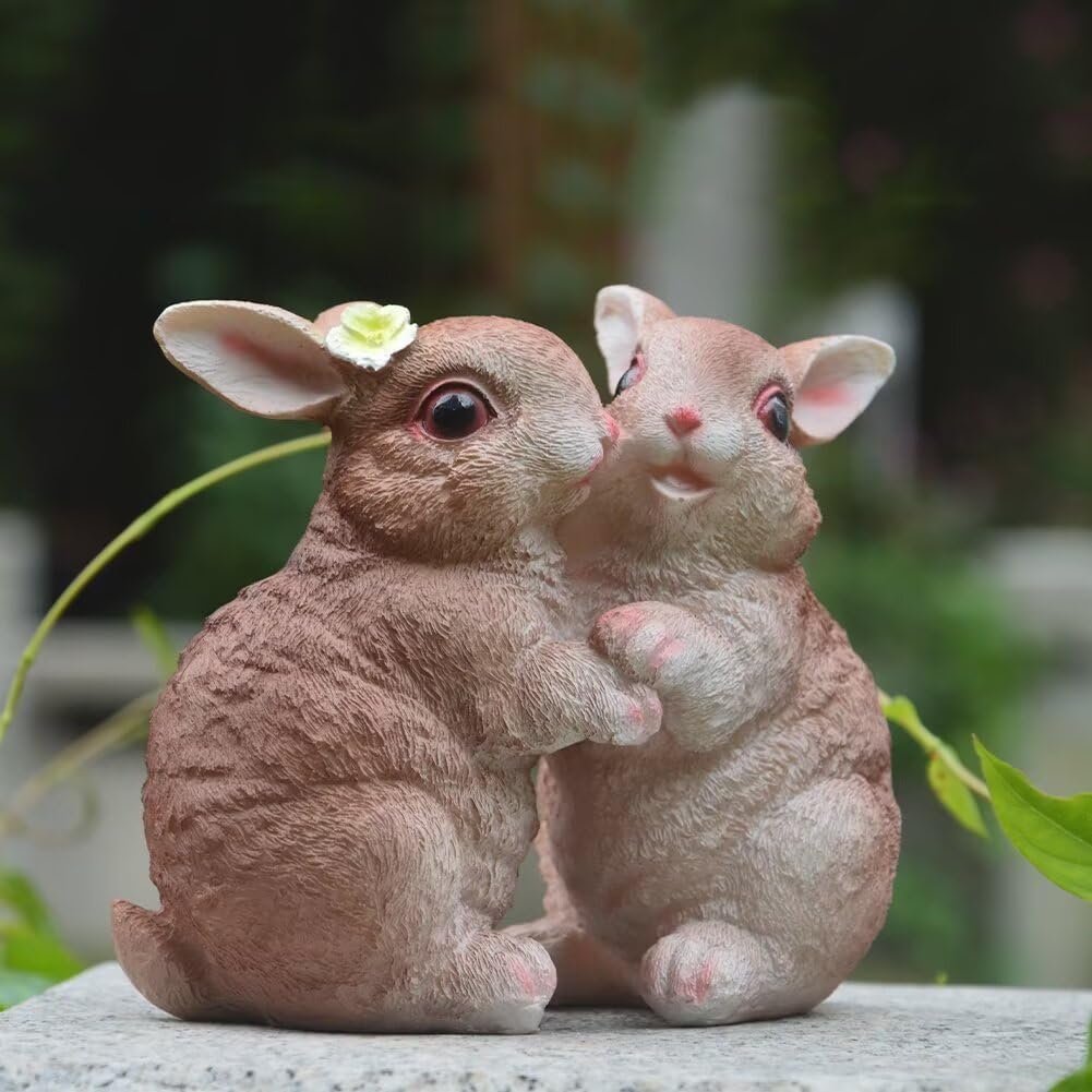Garden Statues Bunny Decor Resin Dance Rabbit Figurine Cute Fairy Garden Decor Outdoor Statues for Patio Yard Porch Balcony Gifts for Women Mom Grandma Brown