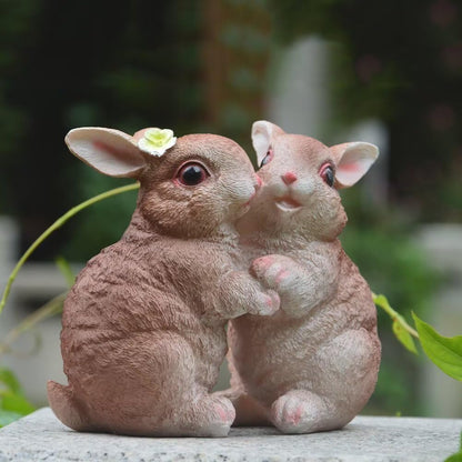 Garden Statues Bunny Decor Resin Dance Rabbit Figurine Cute Fairy Garden Decor Outdoor Statues for Patio Yard Porch Balcony Gifts for Women Mom Grandma Brown