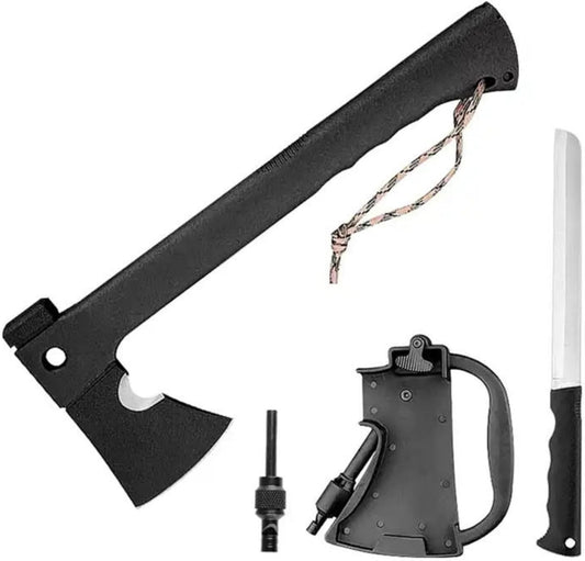Camping Axe, Survival Hatchet, 4 in 1 Full Tang Tactical Axe with Durable Steel Head & Non-Slip