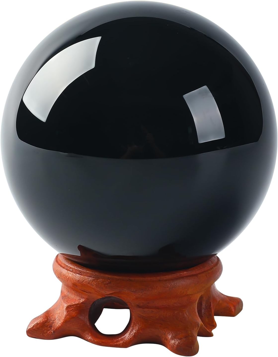 Black Obsidian Crystal Ball 100mm/3.9 inch with Rose Wooden Stand and Gift Box for Meditation,Fortune Teller,Feng Shui, Scrying,Magic,Home Decor,Halloween,Large Quartz Crystal Orb Prop Glass Sphere